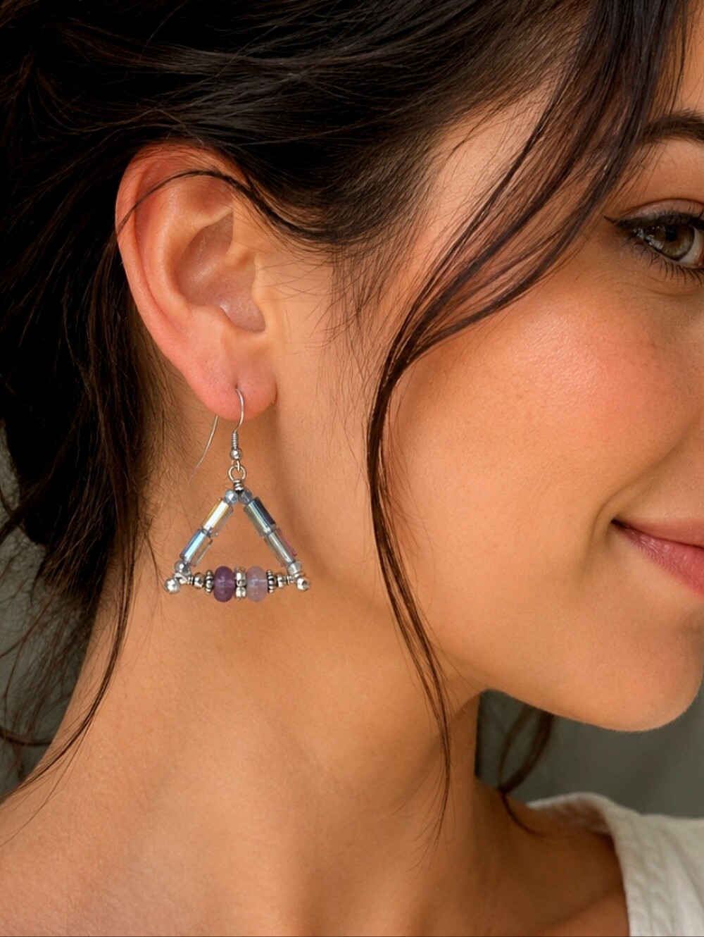 Artisan glass bead and fluorite earrings